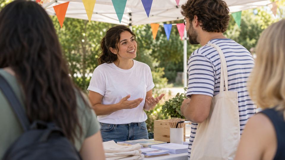Volunteers sharing information with visitors at a community stall